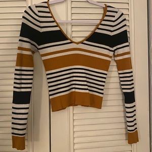 Kendall & Kylie long sleeved striped ribbed knit shirt, size S